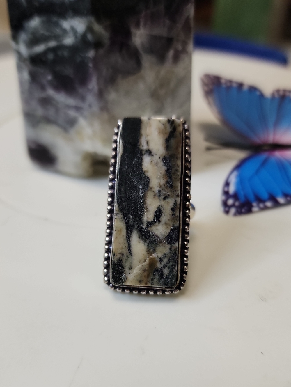 Natural Black and Cream Stone Statement Ring